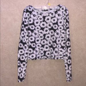 White and black flower crop top